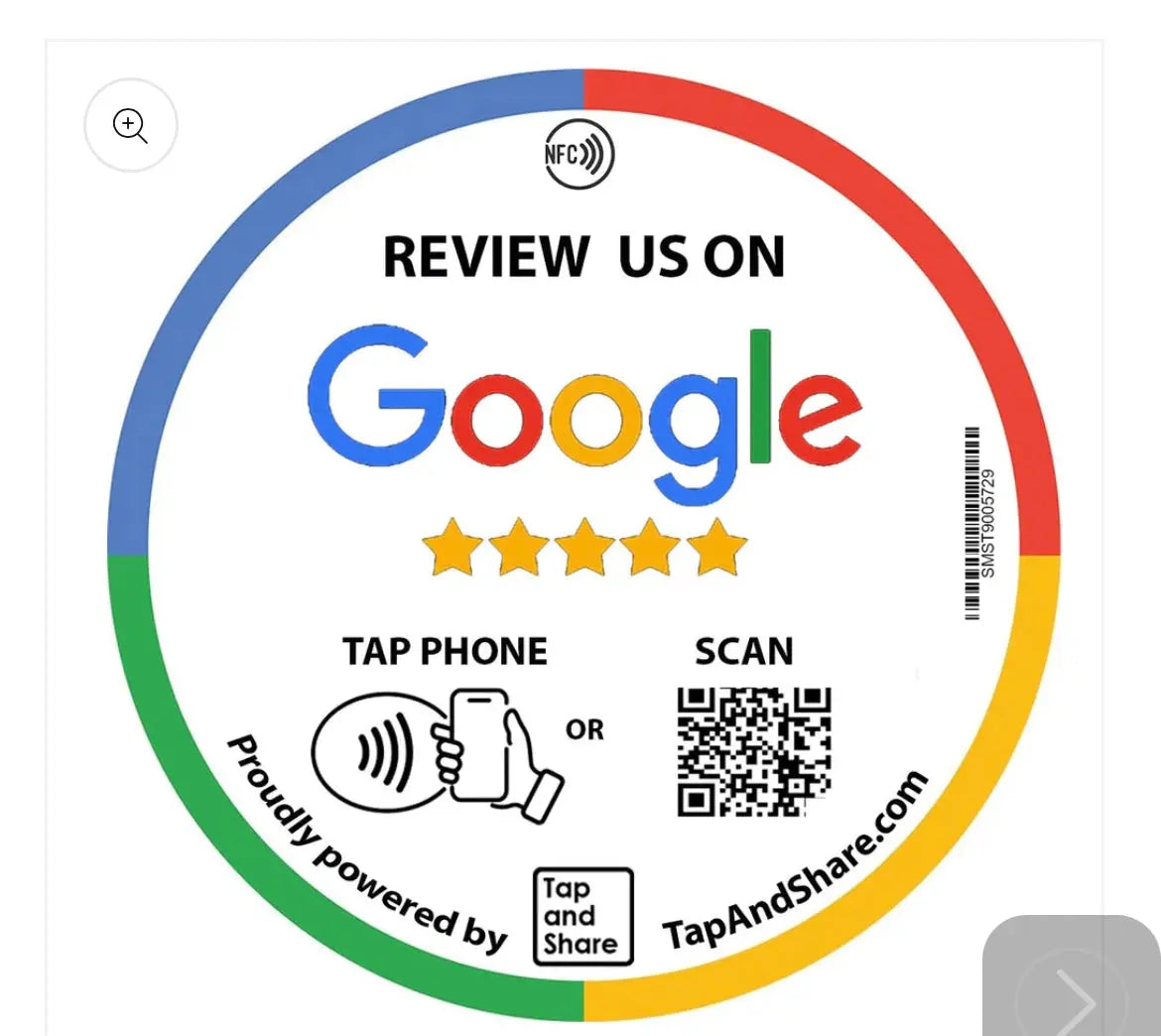 Large 10cm Contactless Smart NFC One Touch 'Review us on Google' Review Round Epoxy Sticker + QR code | Extra Durable | Stick it on your Counter, Wall or Window tap and share