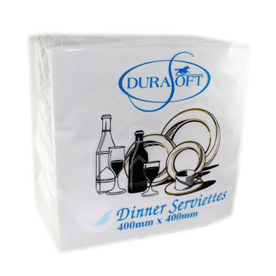 Quilted White Dinner Serviettes - 2ply - 400 x 400mm - 100 Sheets